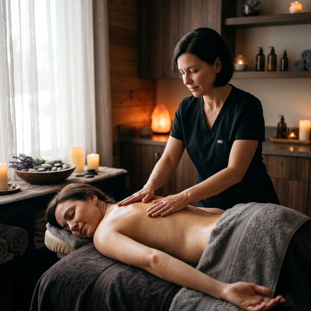 A massage therapist performing a Swedish massage on a client at Sank Spa in Ibrahim Bagh, Hyderabad